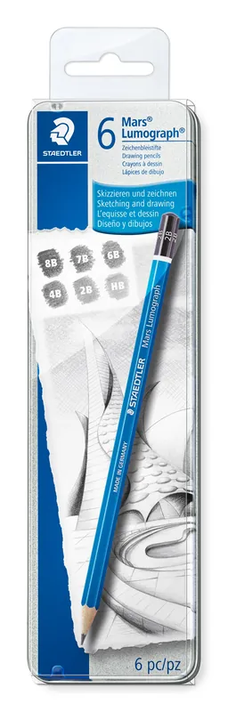 STAEDTLER - Crayons graphite - Mars Lumograph 100 - Boîte métal 6 crayons graphite assortis (8B, 7B, 6B, 4B, 2B, HB) - 100 G6 Bon Plan