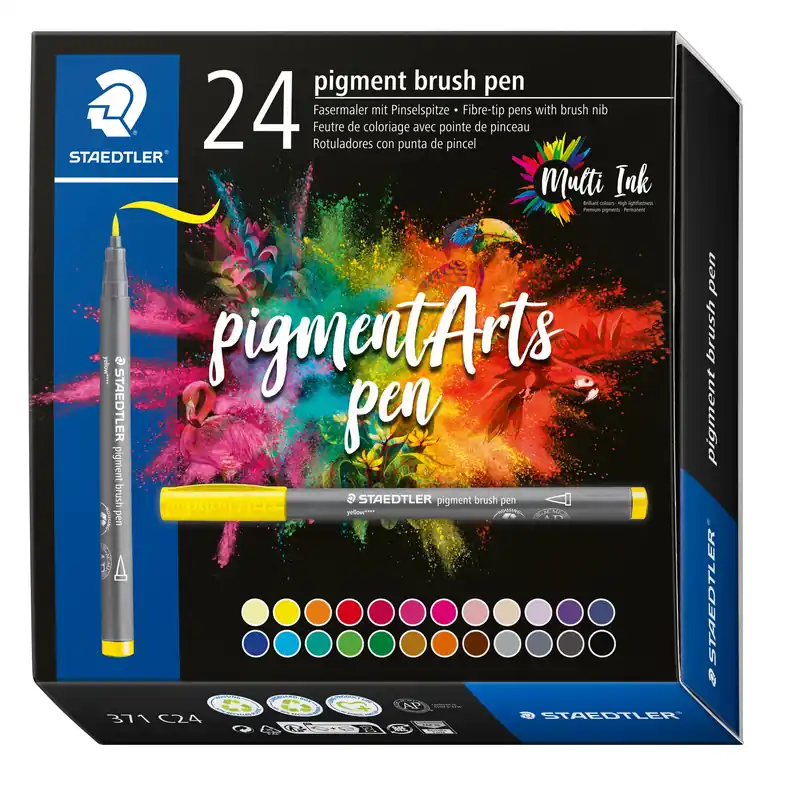 Seulement Aujourd'hui Pigment brush 371 - Etui carton 24 feutres pointe pinceau couleurs assorties - Encre Multi Ink intense