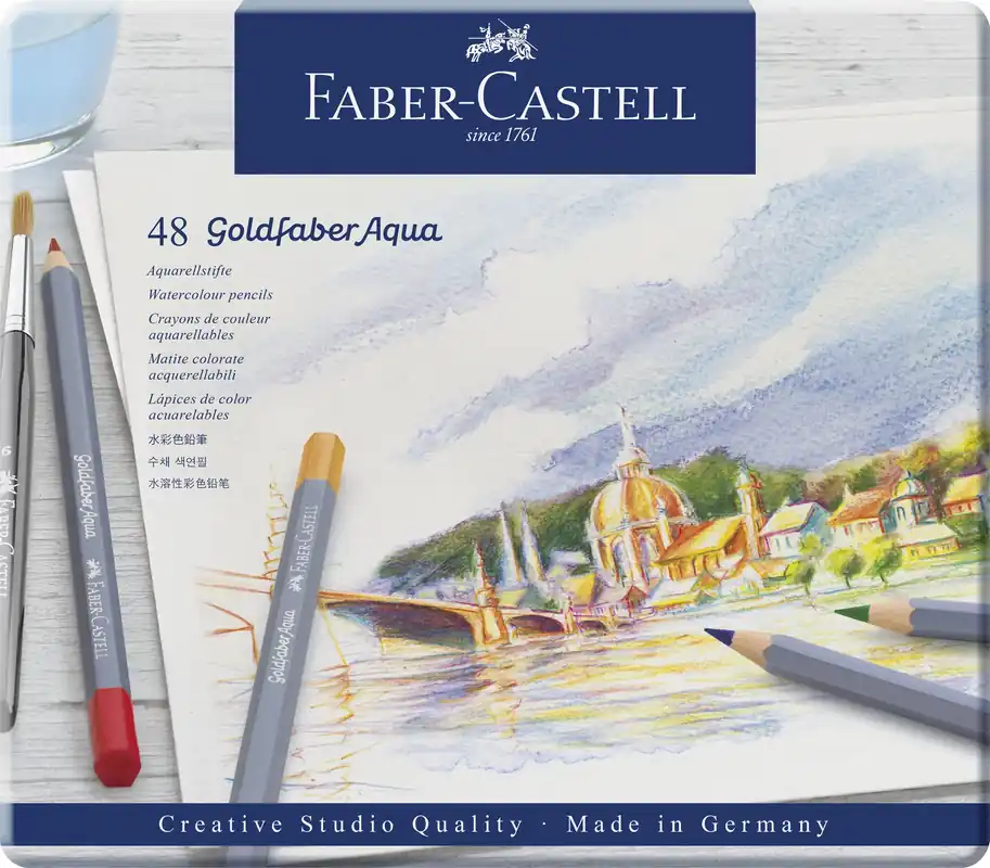 Populaire Boîte métal de 48 crayons de couleurs aquarellables Goldfaber Aqua