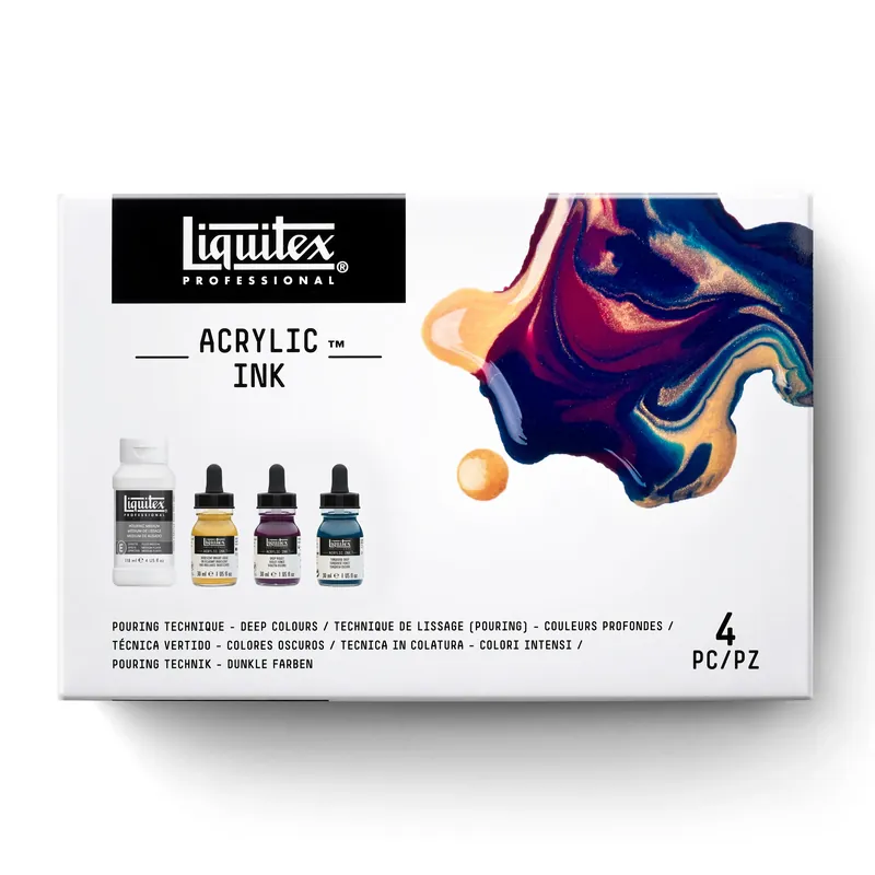 Set Liquitex INK couleurs profondes 3 x 30 ml + 1 medium de lissage 118 ml Petit Prix