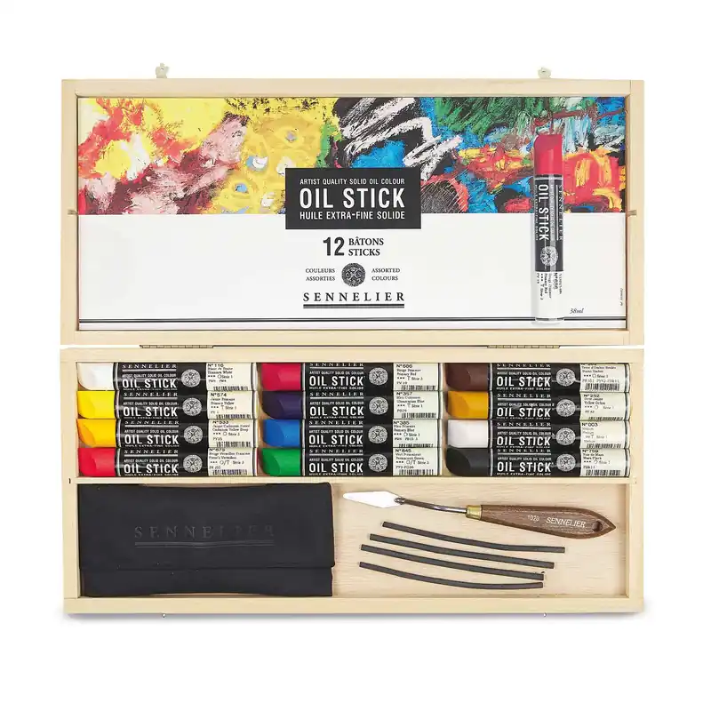 Coffret bois 12 Oil Stick 38 ml couleurs assorties + accessoires Usine Directe