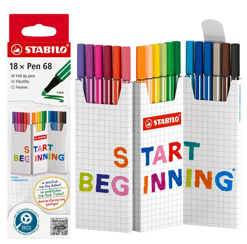 Paiement Sécurisé Etui de 18 stylos-feutres pointe ogive STABILO Pen 68 Zig-Zag