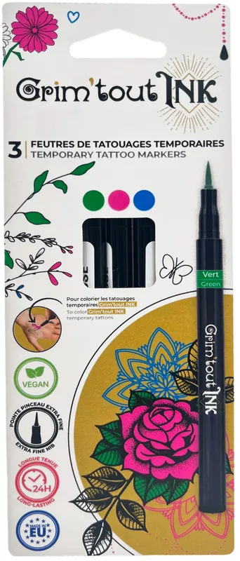 Meilleure Vente Gamme Grim‘Tout Ink - Set 3 feutres de tatouage temporaire - couleurs complémentaires