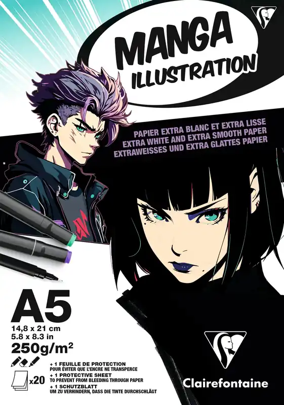 Bloc illustration Manga - 20 feuilles - 250g/m² - Formats A3,A4 et A5 Solde