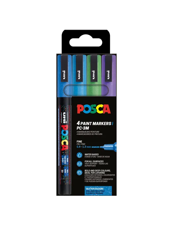 Set n°2 de 4 marqueurs Posca PC3ML assortis - Couleurs pailletées Promotion Saisonnière