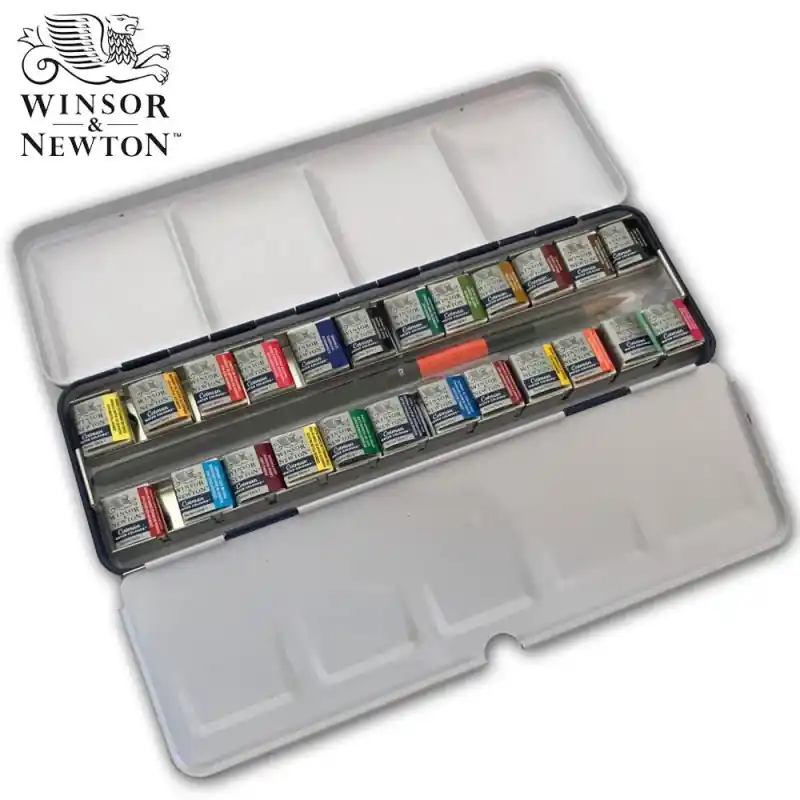 Authentique Boîte d‘aquarelle Cotman Blue Box - 24 demi-godets - Winsor & Newton