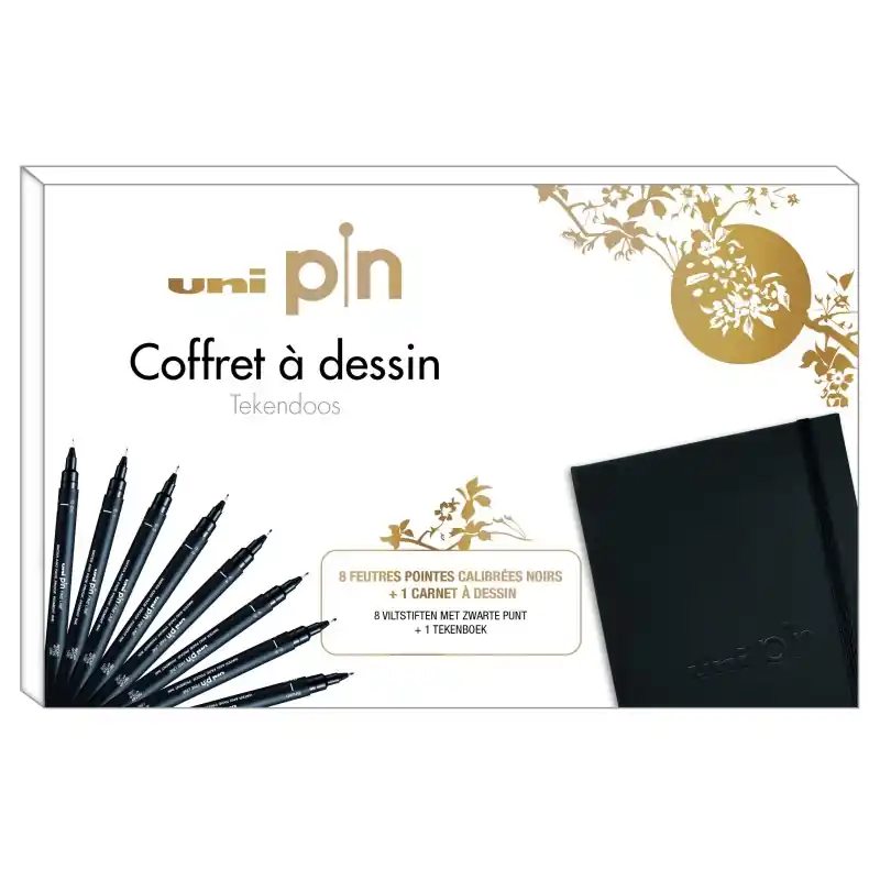 Coffret 8 feutres calibrés Uni Pin + carnet de dessin Expédié Aujourd'hui