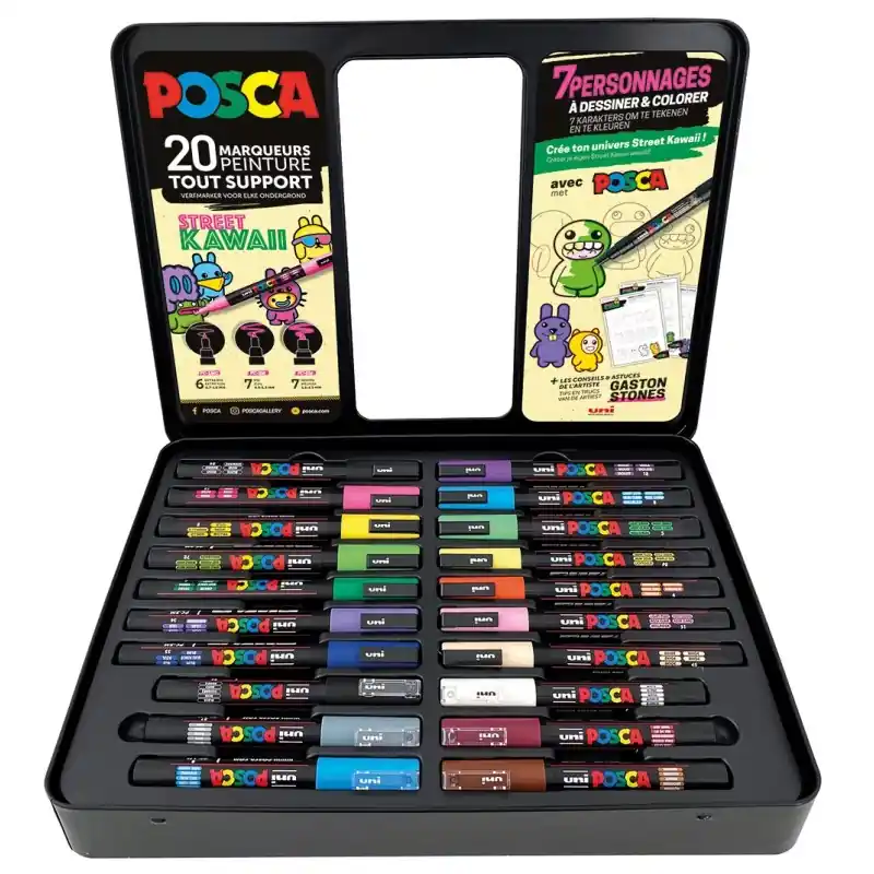 Produit De Marque Mallette métal de 20 marqueurs POSCA - Kawaii (Gaston Stones)