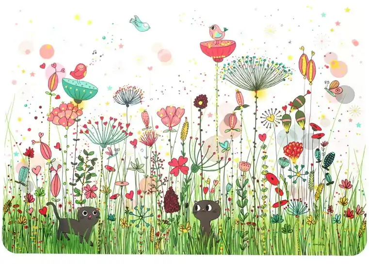 Napperon Champ de fleurs avec chats Commander Maintenant