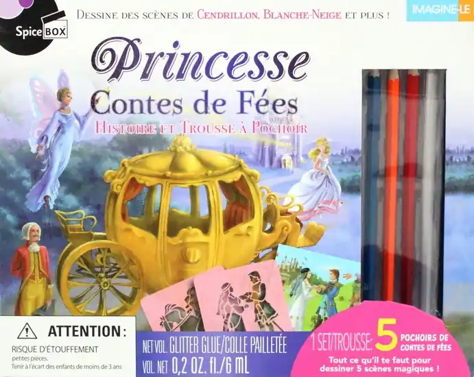 Princesse contes de fées histoire et trousse à pochoir Petit Prix