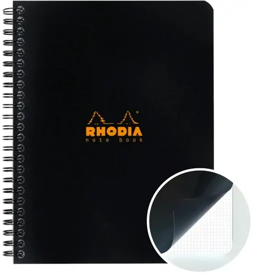 Promotion Saisonnière Cahier de notes à spirale rhodia - quadrillé - noir - 160 x 210 millimètres