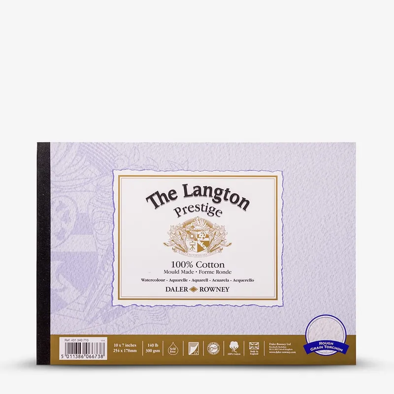 Satisfait Ou Remboursé Daler Rowney Langton Prestige Papier pour Aquarelle Bloc collé 7×10 in Grain torchon