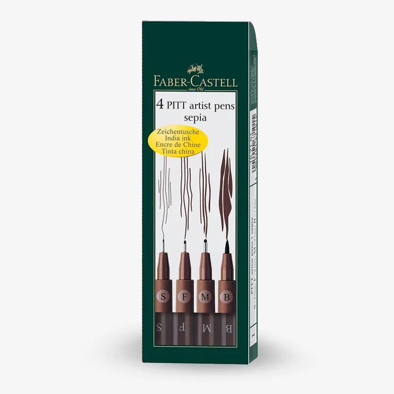 Marque Faber-Castell Pitt Artists Pen Lot de 4 pointes assorties Sépia