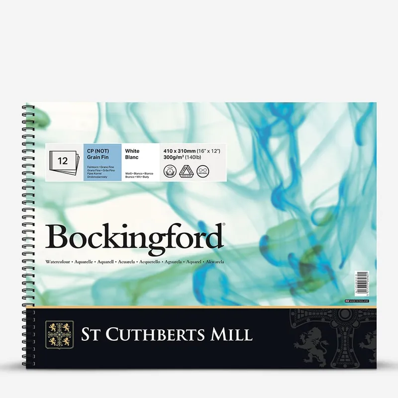 Bockingford bloc spiralé 12 x 16 po 300 g/m² 12 feuilles grain fin (pressé à froid) blanc naturel Super Prix