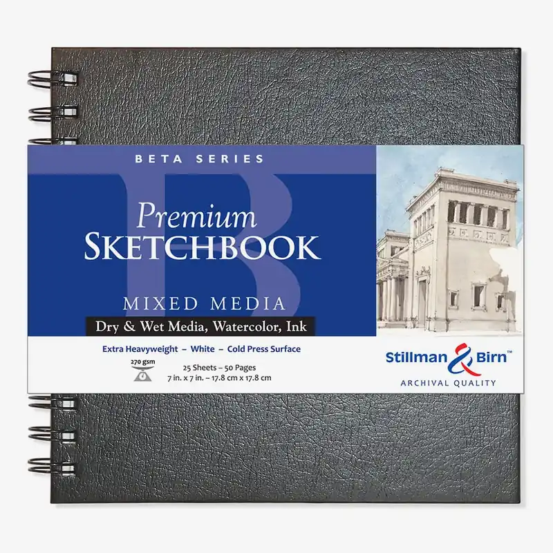 Produit De Marque Stillman & Birn Beta Sketchbook 7 x 7 po reliure spirale 270 g/m² blanc naturel grain torchon / pressé à froid