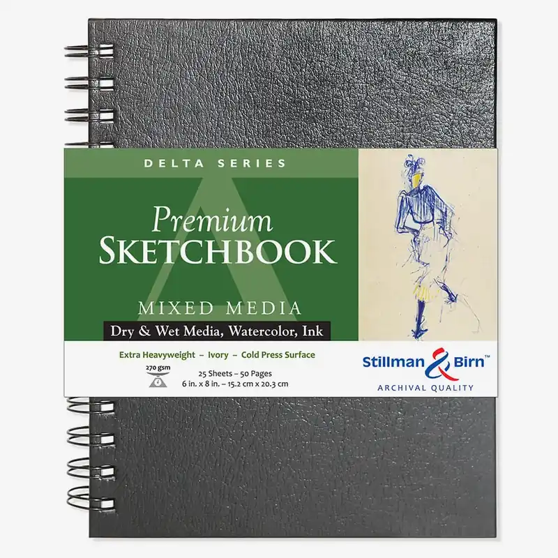 Commander Maintenant Stillman & Birn Carnet de croquis Delta 6 x 8 pouces, reliure spirale 270 g/m² ivoire grain fin (pressage à froid) non