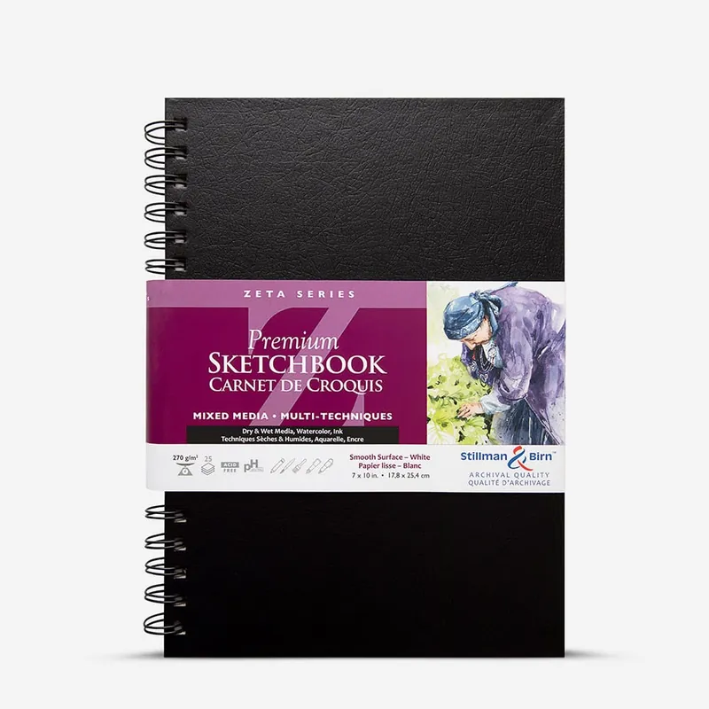 Stillman & Birn Zeta Sketchbook 7 x 10 pouces, reliure spirale, 270 g/m² blanc naturel lisse Offre Du Jour
