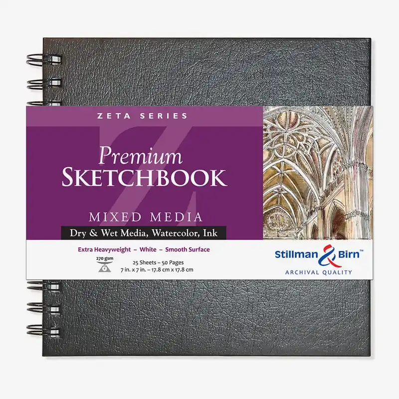 Stillman & Birn Zeta Sketchbook 7 x 7 pouces, reliure spirale 270 g/m² blanc naturel, lisse Commander Vite