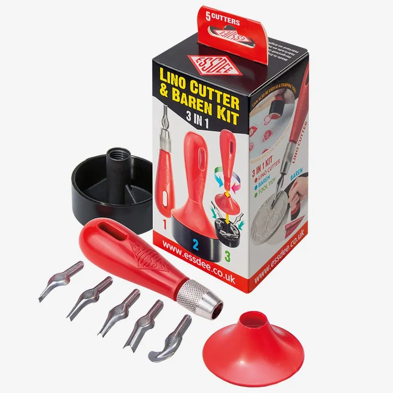 Marque Essdee kit d’outils de gravure sur lino 3-en-1, baren, manche et 5 lames