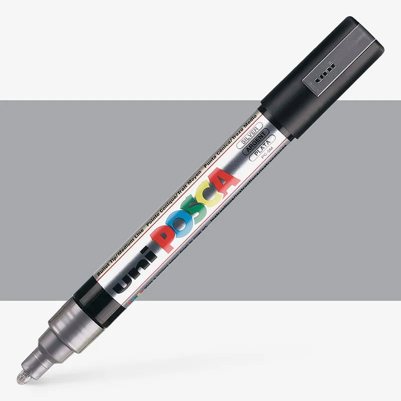Uni Posca Marqueur PC-5M Pointe Moyenne Arrondie 1.8 - 2.5mm Silver Quantité Limitée
