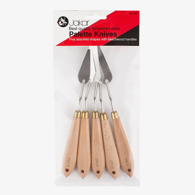 Seulement Aujourd'hui Jakar Couteau à peindre Lot de 5 Acier avec manches en bois, formes assorties