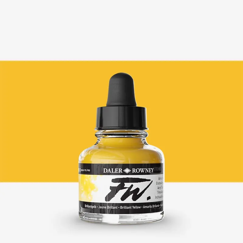 Daler Rowney Encres acryliques FW pour artistes 29,5 ml Jaune brillant Jusqu'à Épuisement Des Stocks