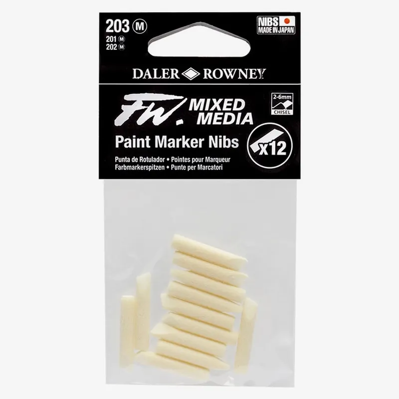Usine Directe Daler Rowney Pointe de rechange pour marqueur de peinture FW, techniques mixtes Pointe biseautée 2 à 4 mm Lot de 12