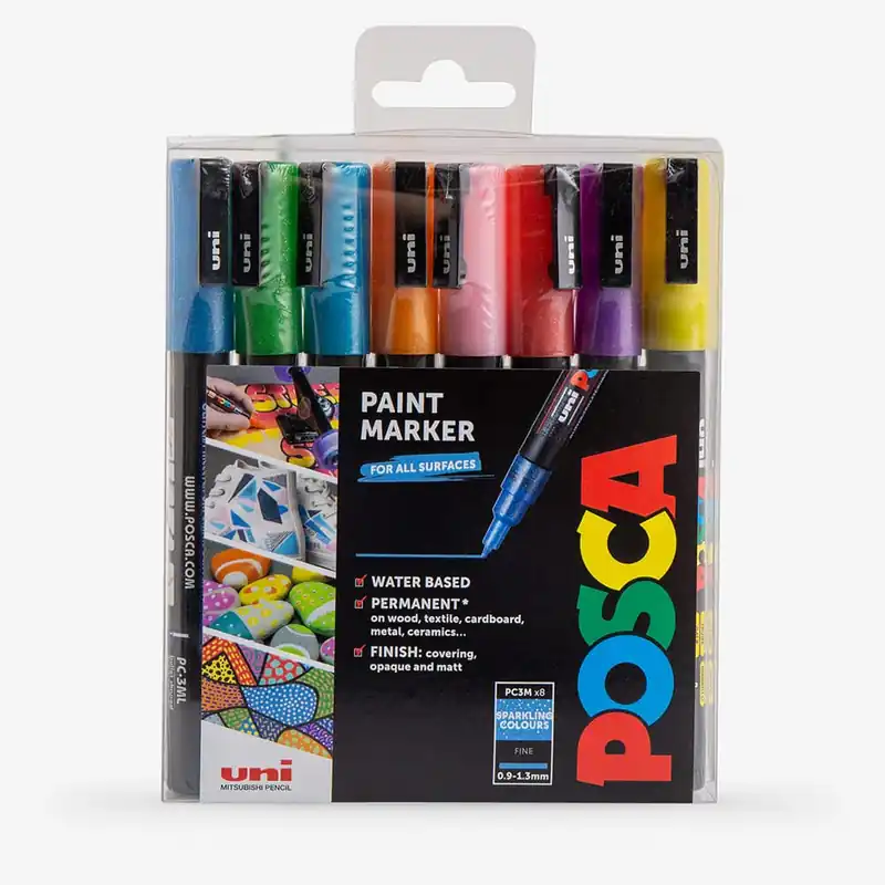 Prix Cassé Uni Posca Marqueur PC-3M Pointe Fine Arrondie 0.9 - 1.3mm Lot de 8 Couleurs Assorties