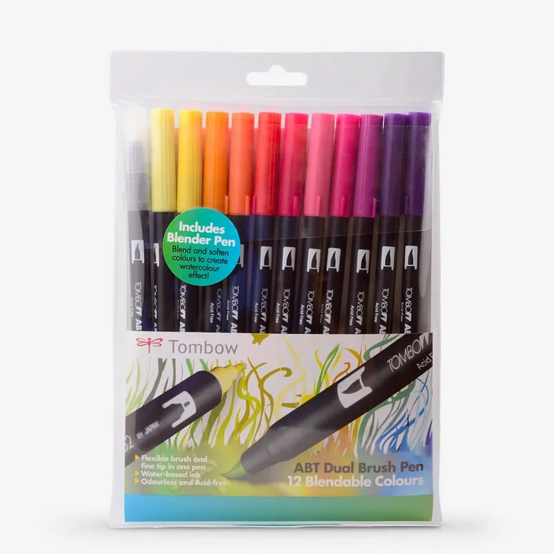 Certifié Tombow feutres pinceaux double pointe Art Dual Blendable couleurs coucher de soleil lot de 12