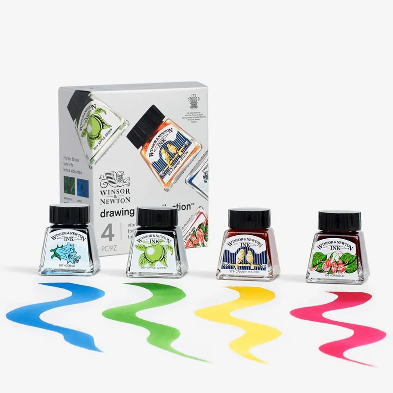 Winsor & Newton Encres de Dessin 14 ml Collection de teintes vives Set de 4 Pas Cher