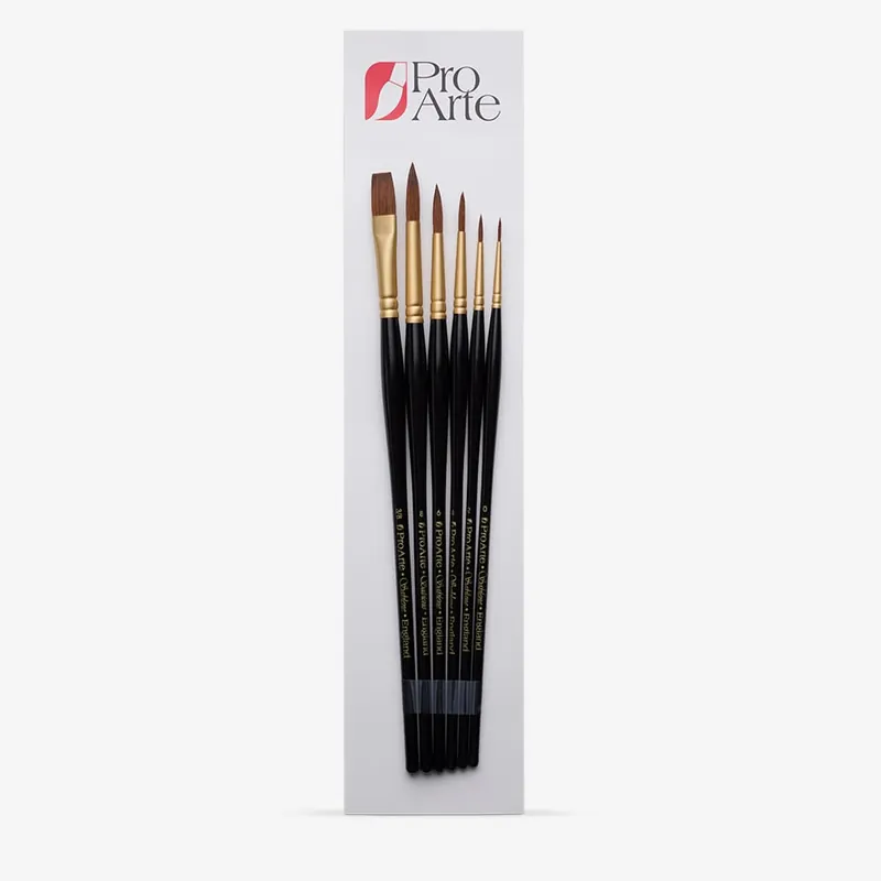 Nouveauté Pro Arte Sablene set de 6 pinceaux en étui ronds 0-2-4-6-8 & plat 3/8