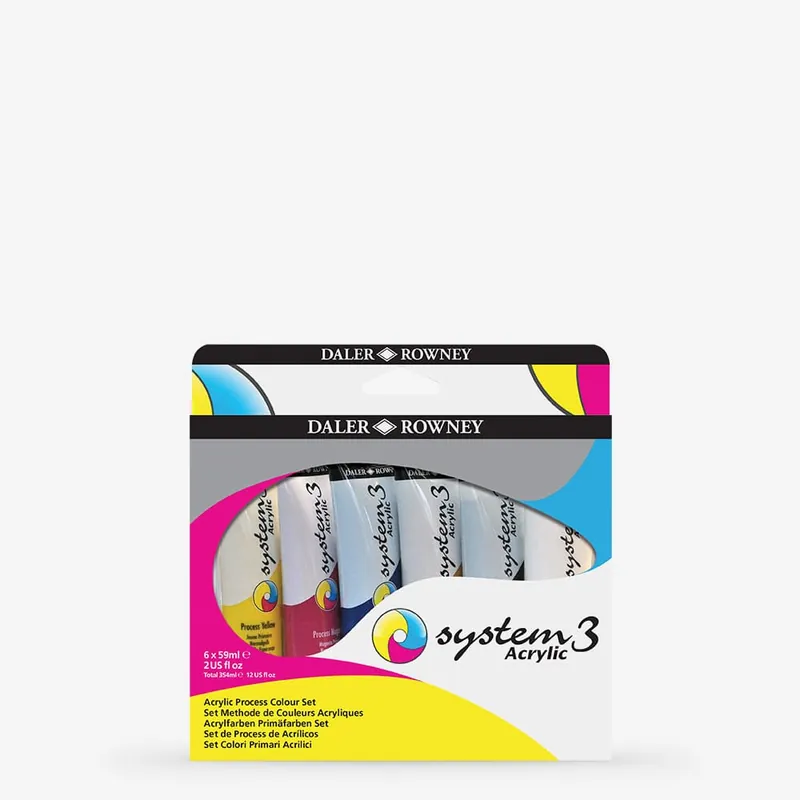 Seulement Aujourd'hui Daler Rowney System 3 Peinture Acrylique 59 ml Set de 6 couleurs Process