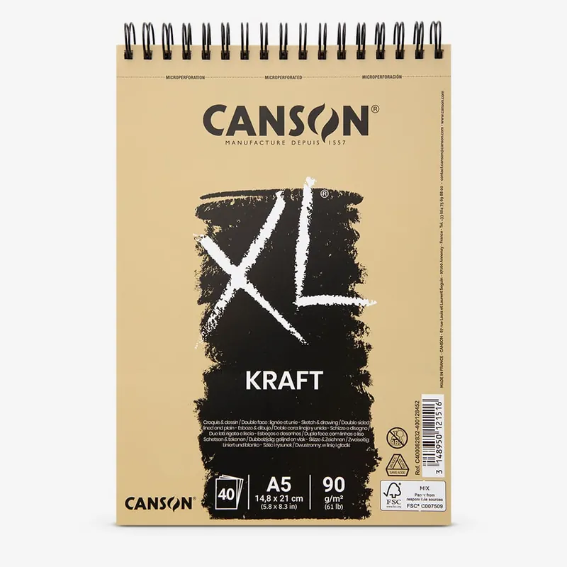 Canson XL kraft bloc spiralé 90 g/m² 40 feuilles A5 Dernière Chance