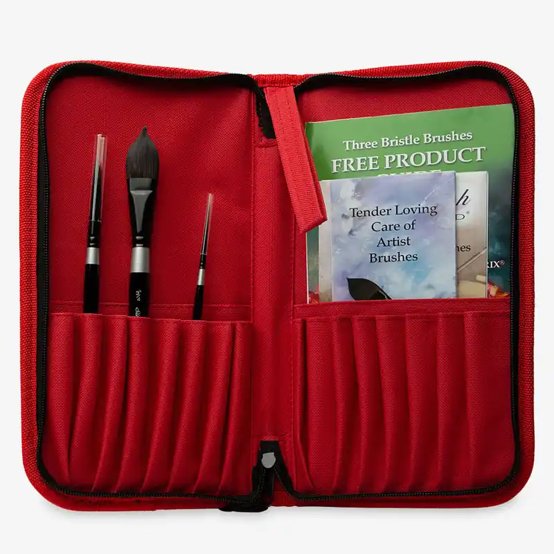 Haute Qualité Silver Brush Black Velvet pinceaux en petit-gris et Risslon set maître aquarelle de 3 avec étui de voyage