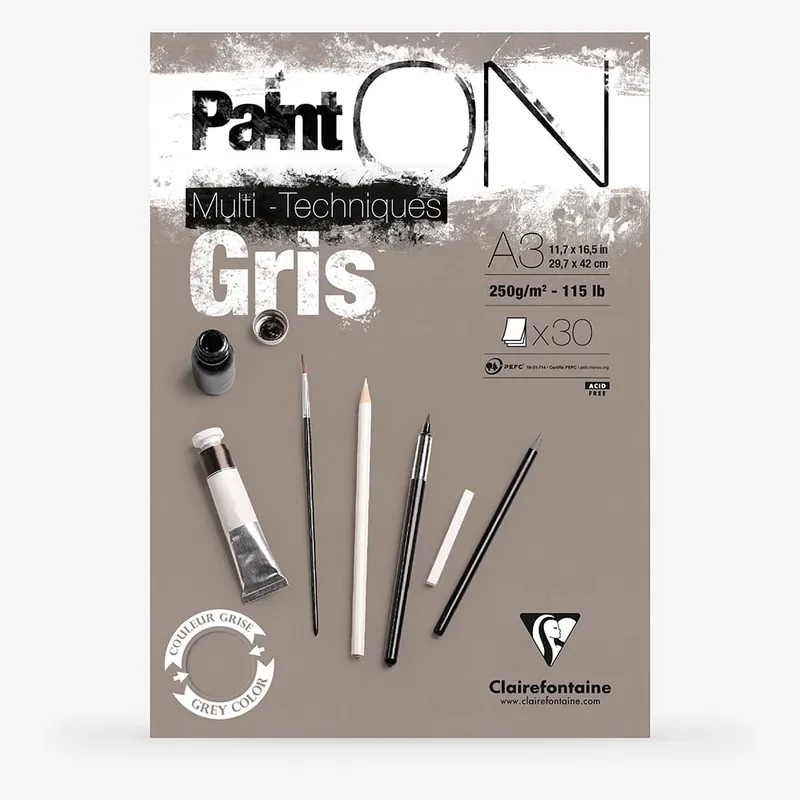 Achetez Aujourd'hui Clairefontaine PaintOn bloc encollé 250 g/m² 30 feuilles A3 gris