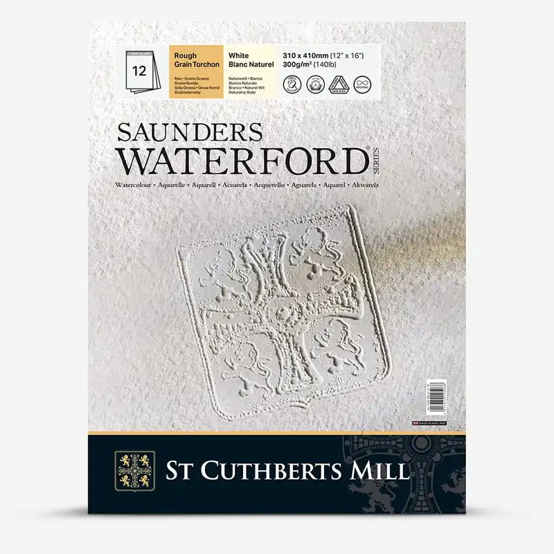 Saunders Waterford Papier aquarelle Bloc encollé 300 g/m² (140 lb) 30,5 x 40,6 cm (12 x 16 in) grain torchon Réduction