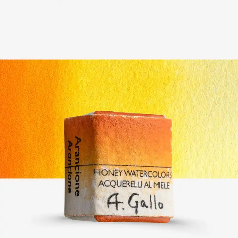 Certifié A. Gallo peinture aquarelle faite main demi-godet orange