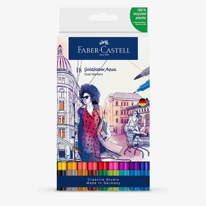 Faber-Castell Goldfaber Aqua Dual Marker, feutre aquarellable double pointe à base d’eau Set de 18 Prix Choc