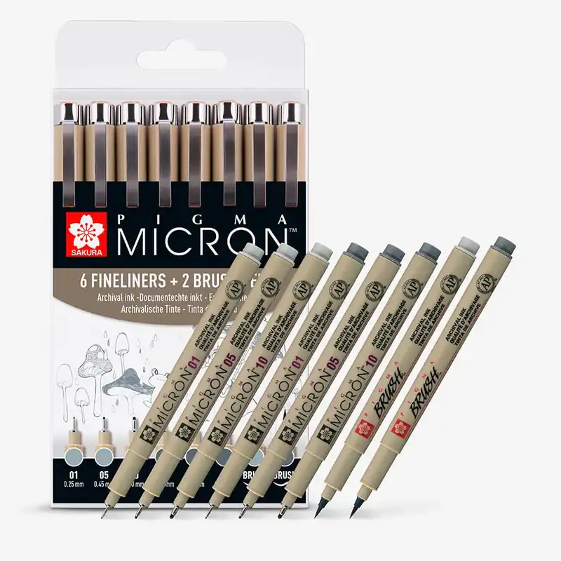 Sakura Pigma Micron Pen set de 8 gris froid clair et gris froid Offre Limitée