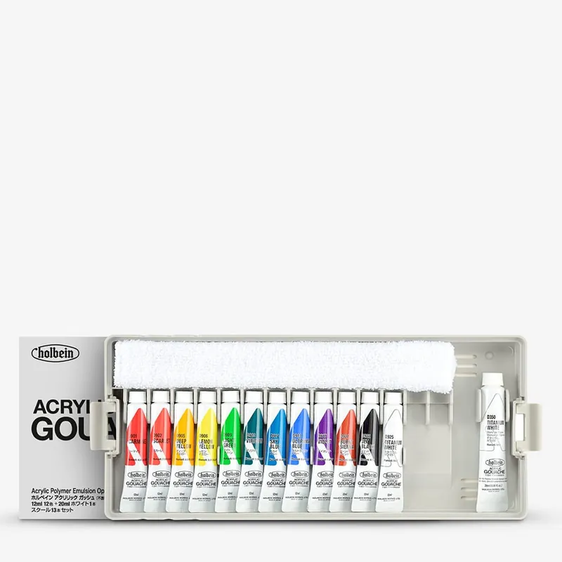 Certifié Holbein Gouache Acrylique Coffret scolaire 12 ml Set de 13 avec palette